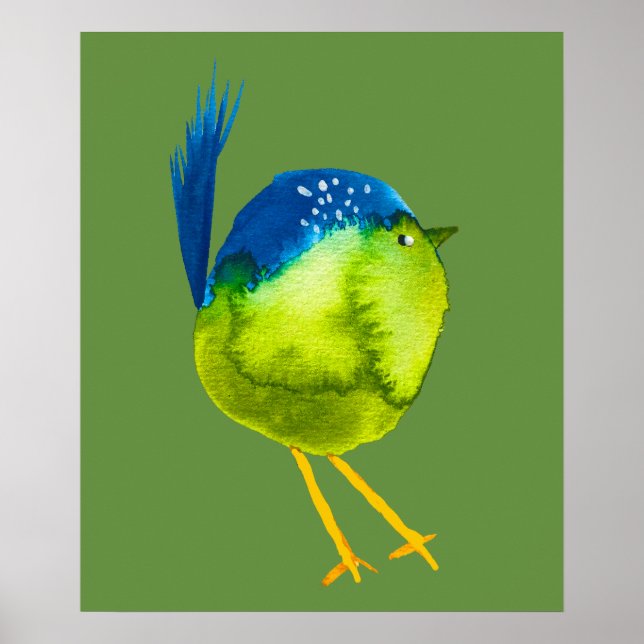 Cute green bird watercolor poster (Front)