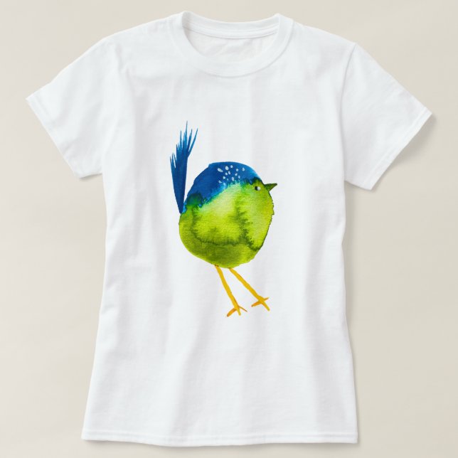 Cute green bird watercolor T-Shirt (Design Front)
