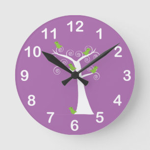 Cute Green Birds Whimsical Nature Design Round Clock