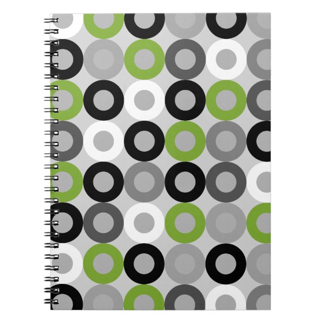 Cute green black and white dots vector pattern notebook (Front)