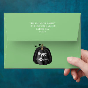 Cute Green Black Pumpkin Halloween Return Address Envelope