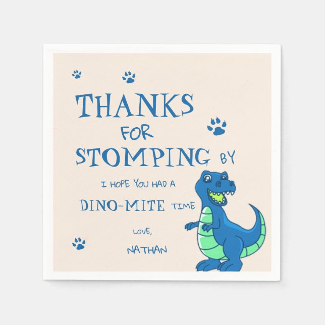 Cute Green Blue Dinosaur Themed Birthday Party Napkin (Front)