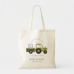 Cute Green Blue Farm Tractor Kids Any Age Birthday Tote Bag