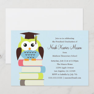Cute Green/Blue Owl   Graduation Party Invite