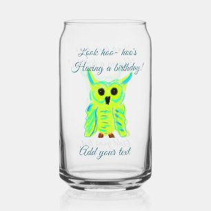 Cute green blue pastel owl pun add text birthday t can glass