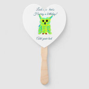 Cute green blue pastel owl pun add text birthday t hand fan