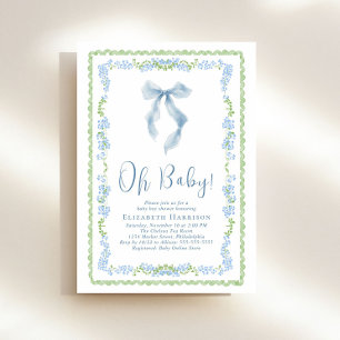 Cute Green Blue Watercolor Frames Baby Boy Shower Invitation