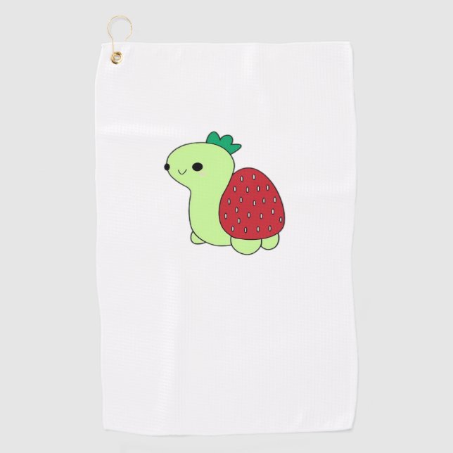 Cute green blushing strawberry turtle Classic T-Sh Golf Towel (Front)