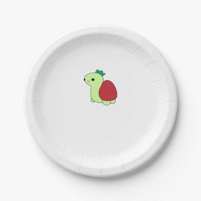 Cute green blushing strawberry turtle Classic T-Sh Paper Plate (Front)