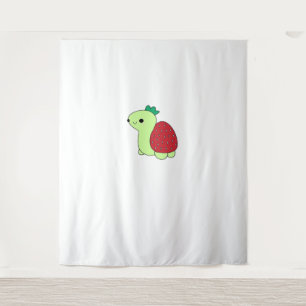 Cute green blushing strawberry turtle Classic T-Sh Tapestry