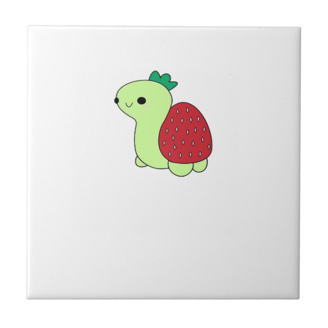 Cute green blushing strawberry turtle Classic T-Sh Tile (Front)