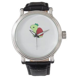 Cute green blushing strawberry turtle Classic T-Sh Watch