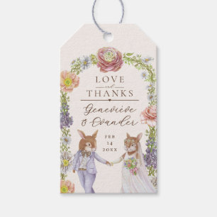 Cute Green Boho Bunny Rabbit Love Floral Wedding Gift Tags