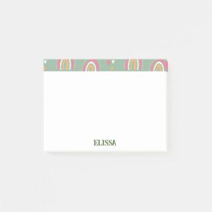 Cute Green Boho Rainbow Heart Name Personalised Post-it Notes
