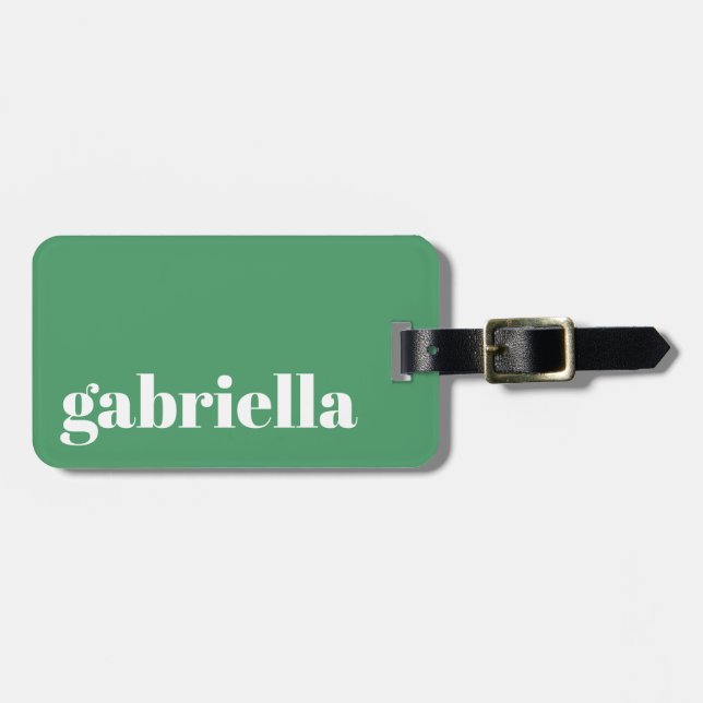 Cute Green Bold Typography Personalised Name Luggage Tag (Front Horizontal)