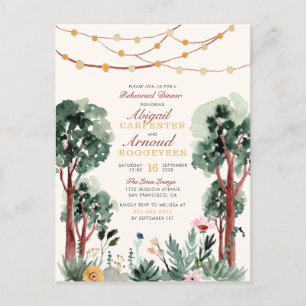 Cute Green Botanical Trees Floral Rehearsal Dinner Invitation Postcard