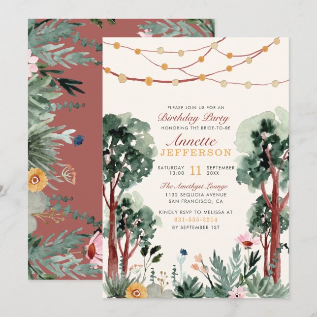 Cute Green Botanical Trees Unique Birthday Party Invitation (Front/Back)