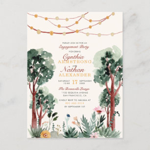 Cute Green Botanical Trees Unique Engagement Party Invitation Postcard