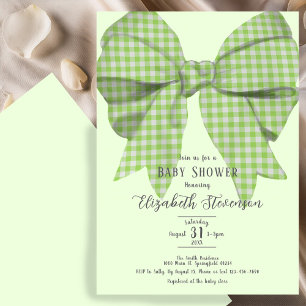 Cute Green Bow Gender Neutral Baby Shower Invitation