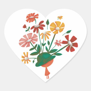 Cute green bowler hat full of flowers heart sticker
