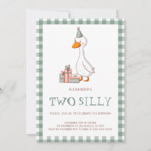 Cute Green Boy Two Silly Goose Birthday Invitation