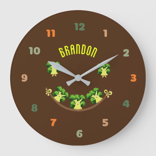 Cute green broccoli large clock (Front)