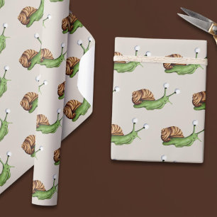 Cute Green Brown Snail Pattern Wrapping Paper