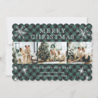 Cute Green Buffalo Plaid Snowflake 3 Photo Collage