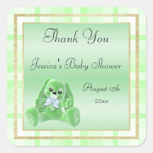 Cute Green Bunny Thank You Baby Shower Square Sticker