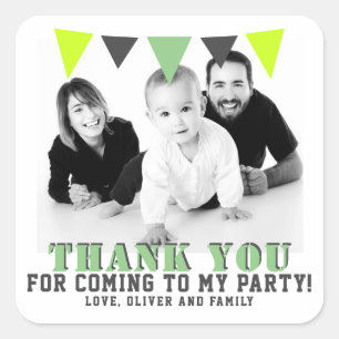 Cute Green Bunting Flag Photo Thank you Birthday  Square Sticker