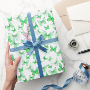 Cute Green Butterflies Pattern Pastel Wrapping Paper