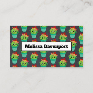 Cute Green Cactus in a Red Sombrero Pattern Business Card