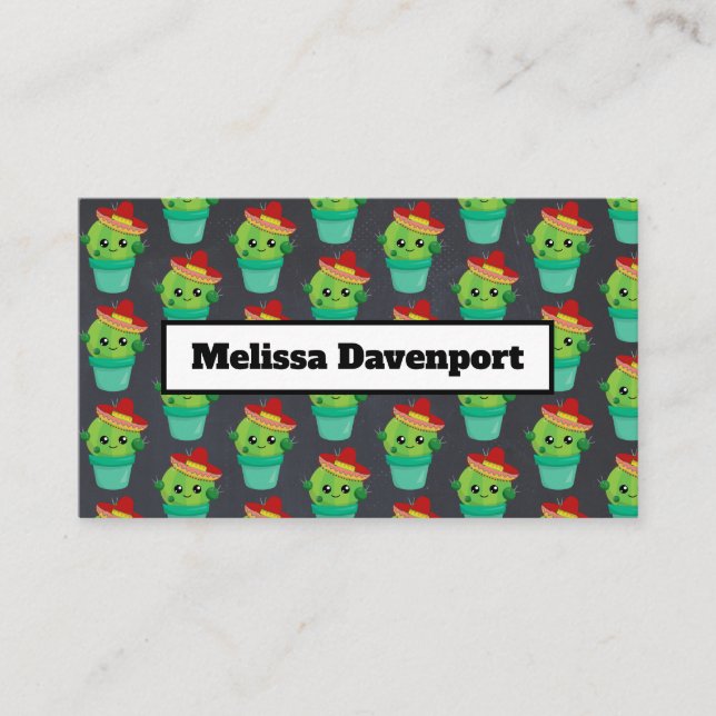 Cute Green Cactus in a Red Sombrero Pattern Business Card (Front)