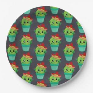 Cute Green Cactus in a Red Sombrero Pattern Paper Plate