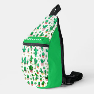 Cute Green Cactus Name Watercolor Plant Pattern Sling Bag
