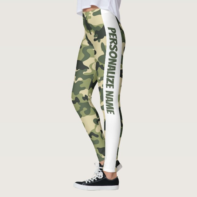 Cute Green Camouflage PERSONALIZE  Leggings (Left)