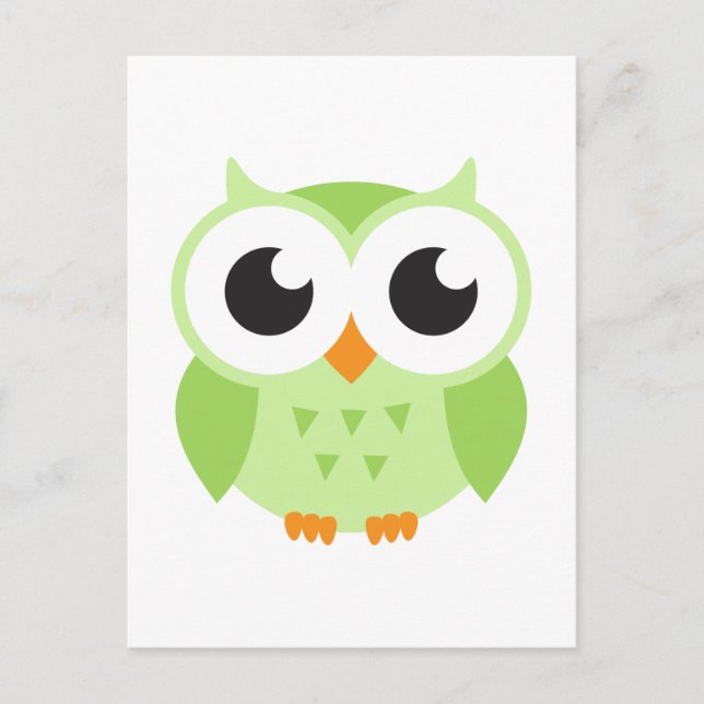 Cute green cartoon baby owl postcard (Front)