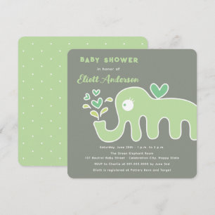 Cute Green Cartoon Elephant Whimsical Baby Shower Invitation