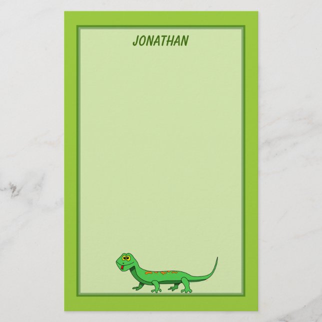 Cute Green Cartoon Lizard Kids Reptile Stationery (Front)