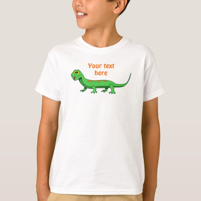 Cute Green Cartoon Lizard Kids Reptile T-Shirt (Front)