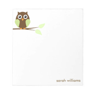 Cute Green Cartoon Owl Notepad