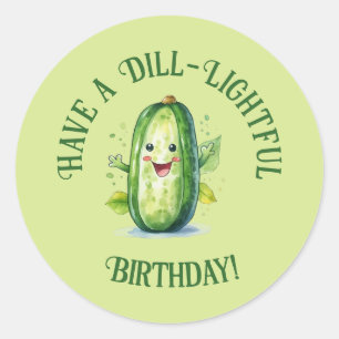 Cute Green Cartoon Pickle Birthday Classic Round Sticker