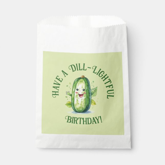 Cute Green Cartoon Pickle Birthday Favour Bags (Front)