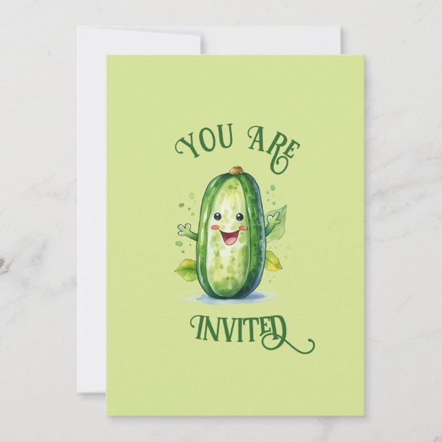 Cute Green Cartoon Pickle Birthday Invitation (Front)