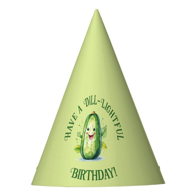 Cute Green Cartoon Pickle Birthday Party Hat (Front)