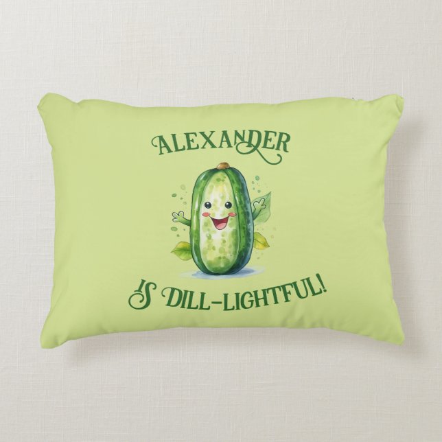 Cute Green Cartoon Pickle Decorative Cushion (Front)