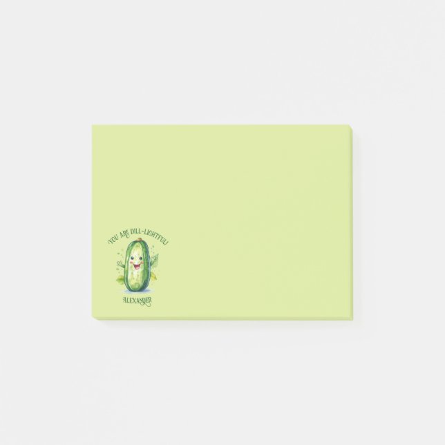 Cute Green Cartoon Pickle Post-it Notes (Front)