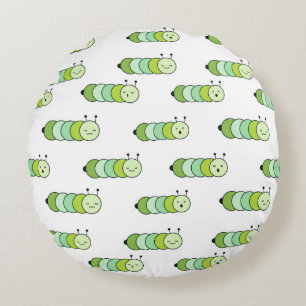 Cute Green Caterpillars and Various Expressions Round Cushion
