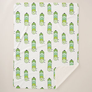 Cute Green Caterpillars and Various Expressions Sherpa Blanket
