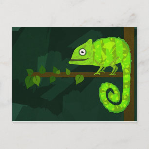 Cute Green Chameleon Illustration Tropical Reptile Announcement Postcard